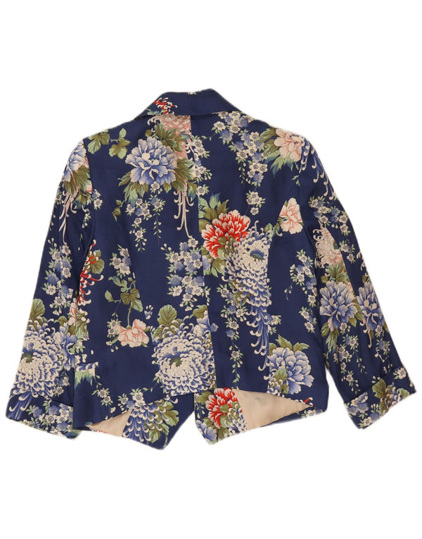 Zara Womens Crop 1-knap blazerjakke UK 14 Medium Navy Blue Floral
