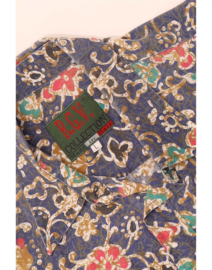 Vintage kortærmet herreskjorte Large Blue Floral
