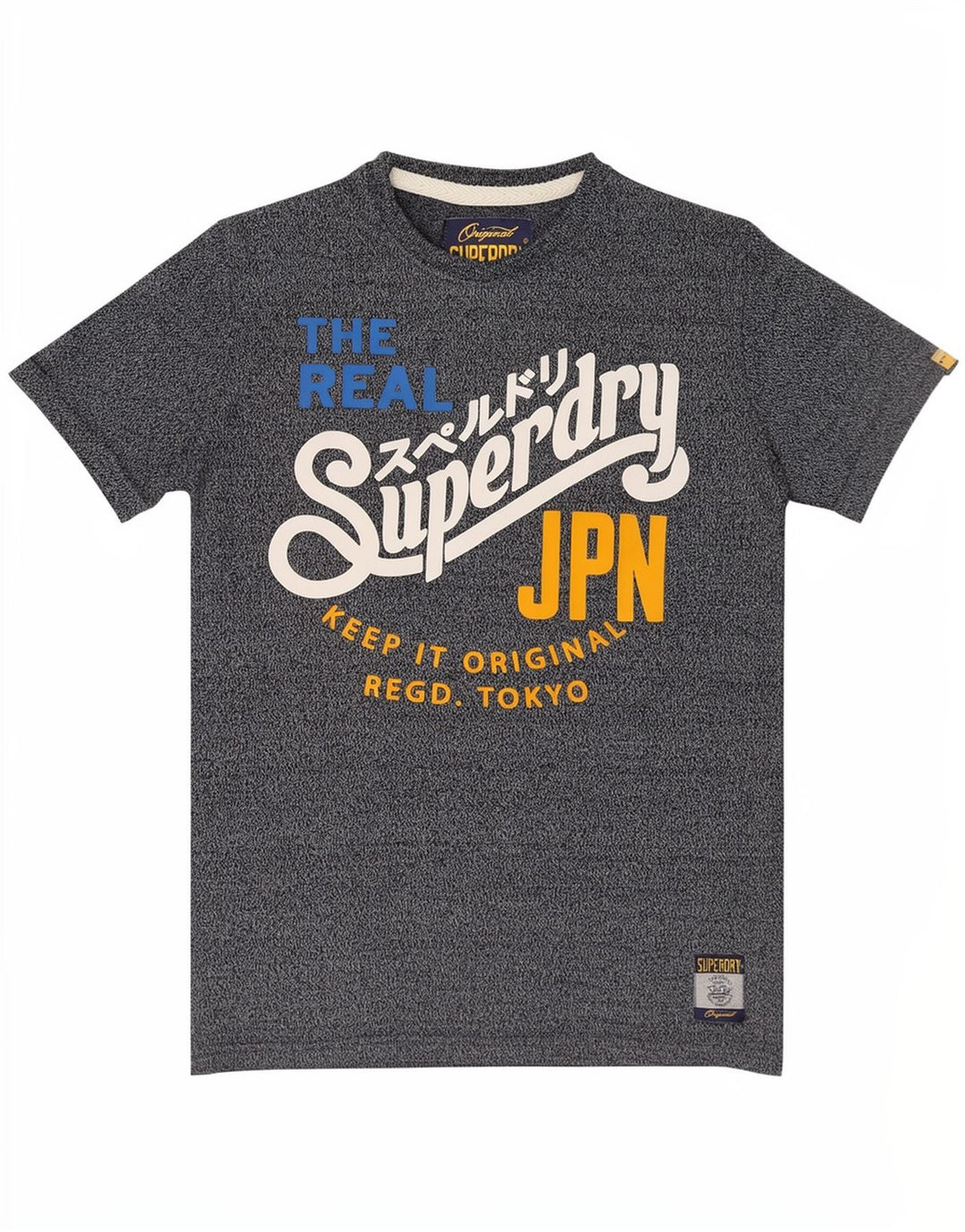 Superdry Grafisk T-shirt top til mænd, lille marineblå bomuld
