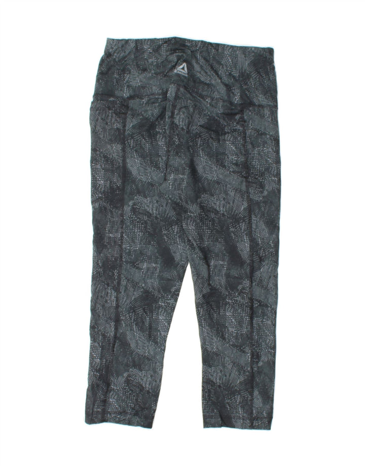 REEBOK Womens Capri Leggings UK 10 Small  Blue Geometric Polyester Vintage Reebok and Second-Hand Reebok from Messina Hembry 