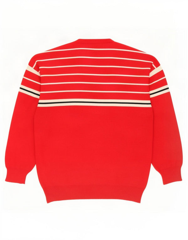 Vintage Mens Crew Neck Jumper Sweater Medium Red Striped Wool
