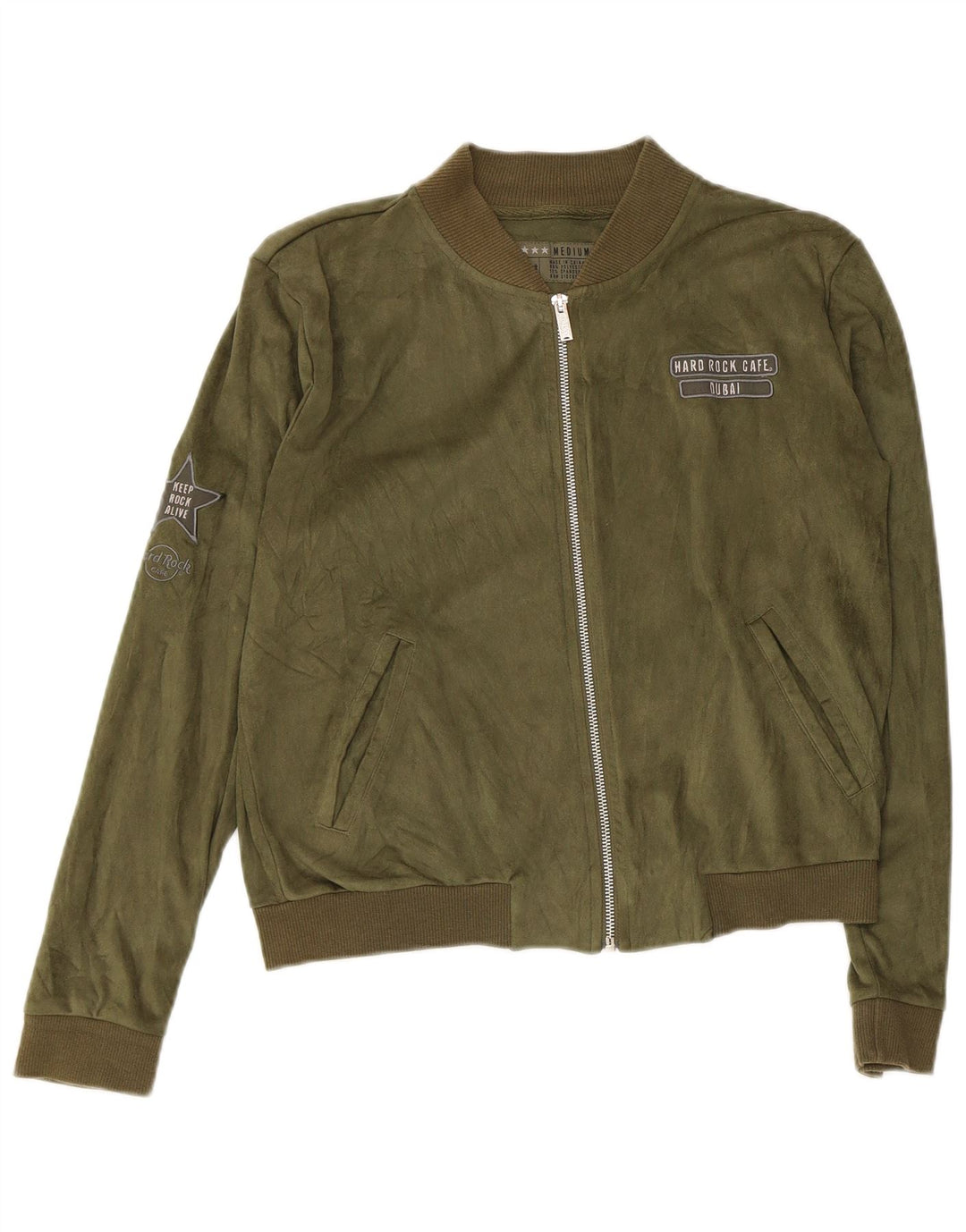 Hard Rock Cafe Dame Dubai Crop Bomber Jacket UK 14 Medium Green Polyester
