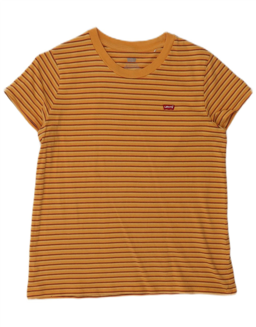 Levi's Dame T-Shirt Top UK 12 Medium Orange Stribet Bomuld