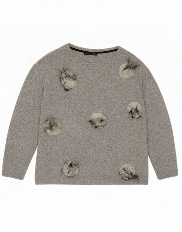 Zara Dame Boat Neck Jumper Sweater UK 10 Small Grey Flecked