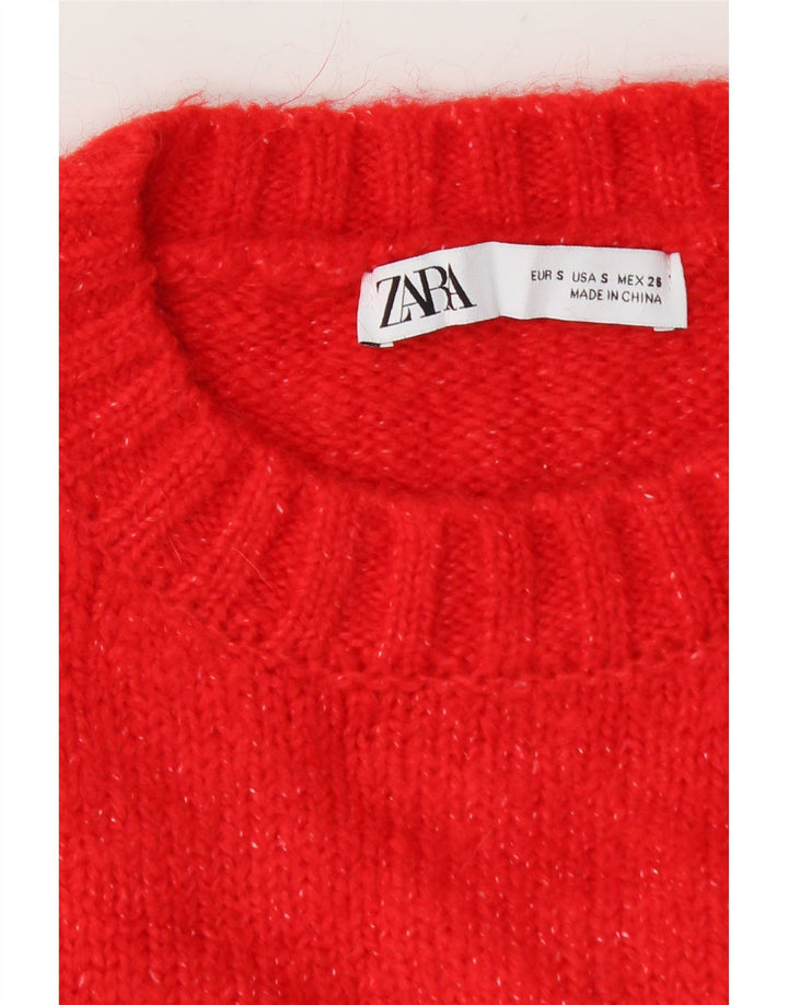 Zara Womens Crop Crew Neck Jumper Sweater UK 10 Small Red