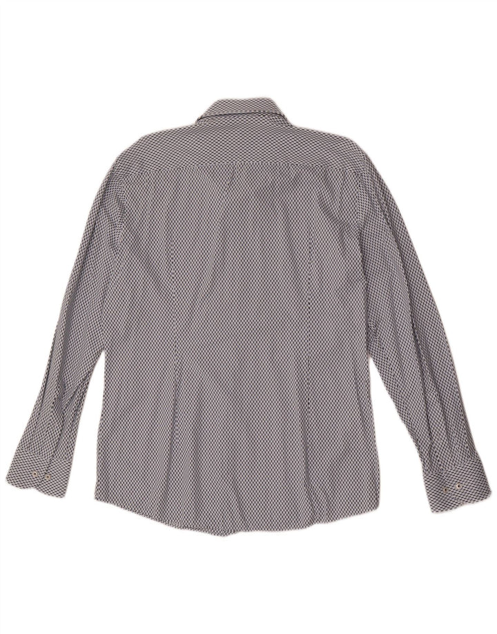 Hugo Boss Herre Slim Fit skjorte str. 41 16 Stor blå geometrisk polyamid