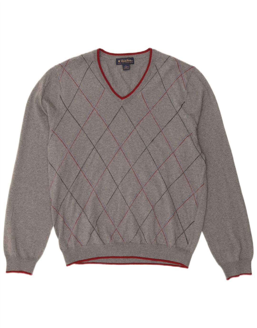 BROOKS BROTHERS Herre V-hals sweater Stor Grå Argyle/Diamond