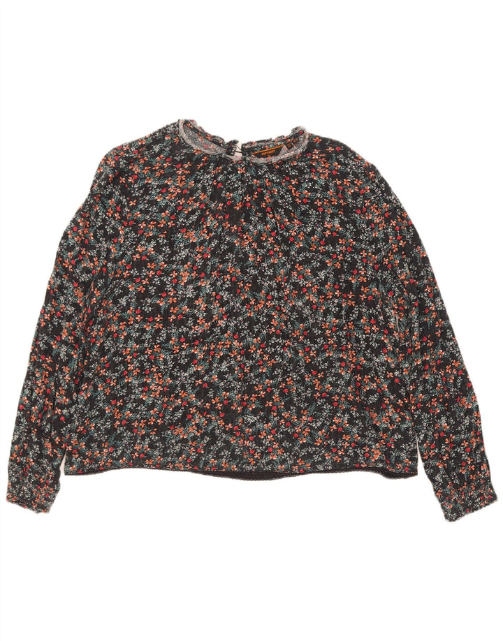 Superdry langærmet langærmet oversize bluse top UK 14 Stor sort blomster