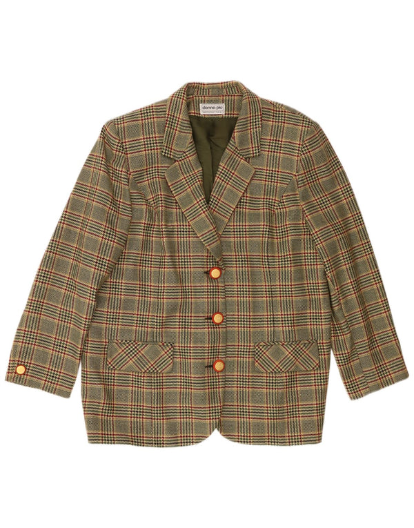 Donna Piu Dame 3-knaps blazerjakke UK 20 2XL Grøn Houndstooth Uld