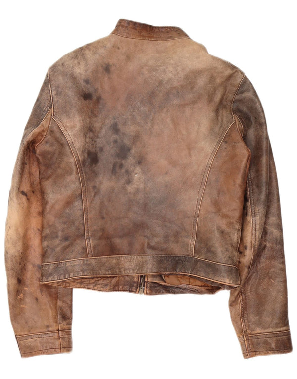 Vintage dame læder racerjakke IT 48 XL Brun