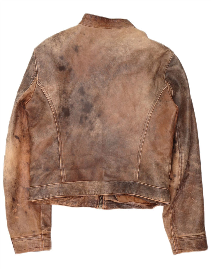 Vintage dame læder racerjakke IT 48 XL Brun