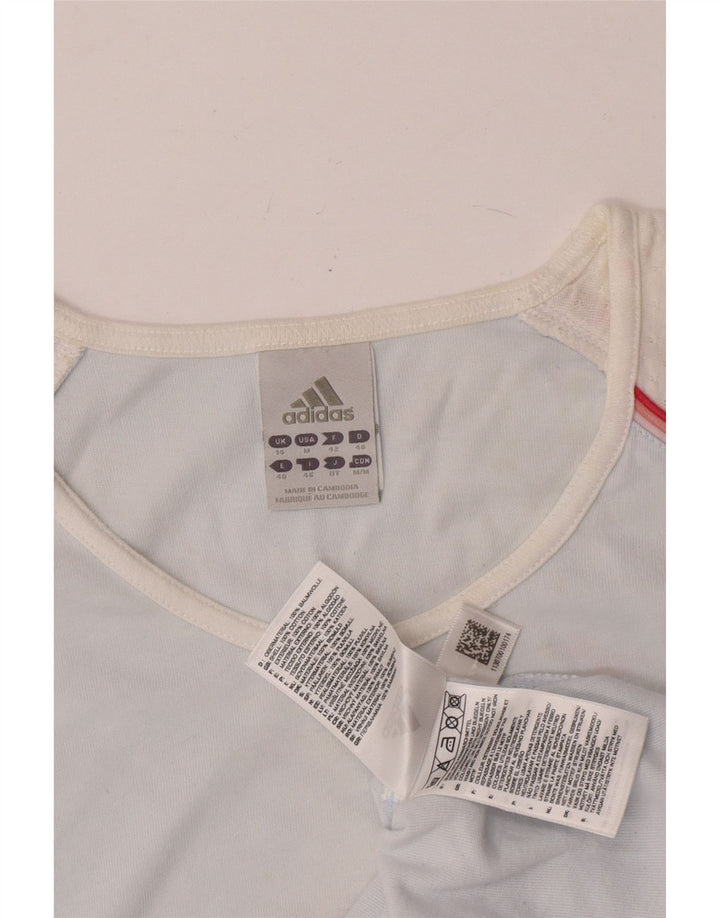 Adidas Dame Grafisk T-Shirt Top UK 14 Medium Blue Colourblock Bomuld