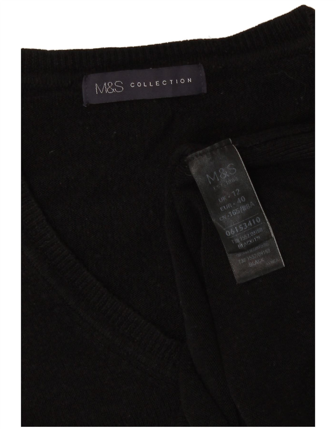 Marks & Spencer Dame V-hals sweater UK 12 Medium Sort Akryl