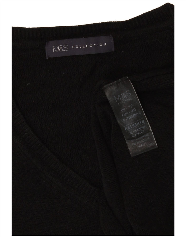 Marks & Spencer Dame V-hals sweater UK 12 Medium Sort Akryl