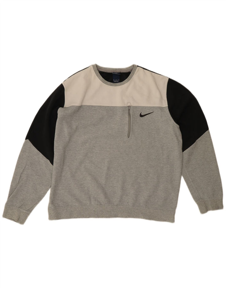 NIKE Sweatshirt til mænd XL Grå Colourblock Bomuld