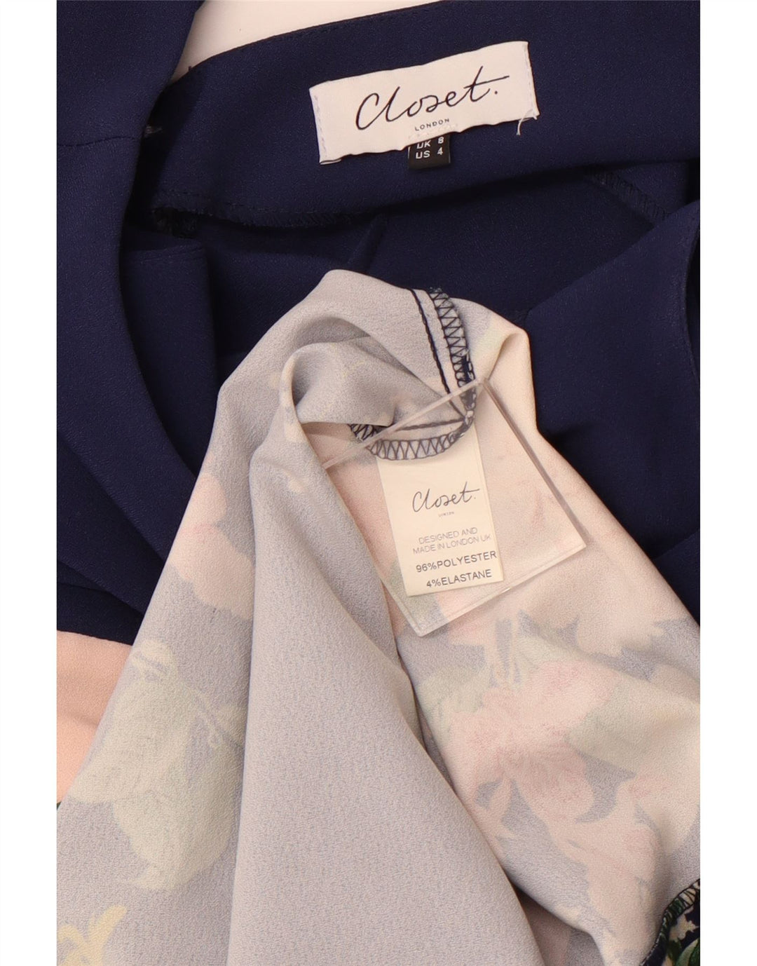 CLOSET Dame Ærmeløs Bodycon Dress UK 8 Small Navy Blue Floral