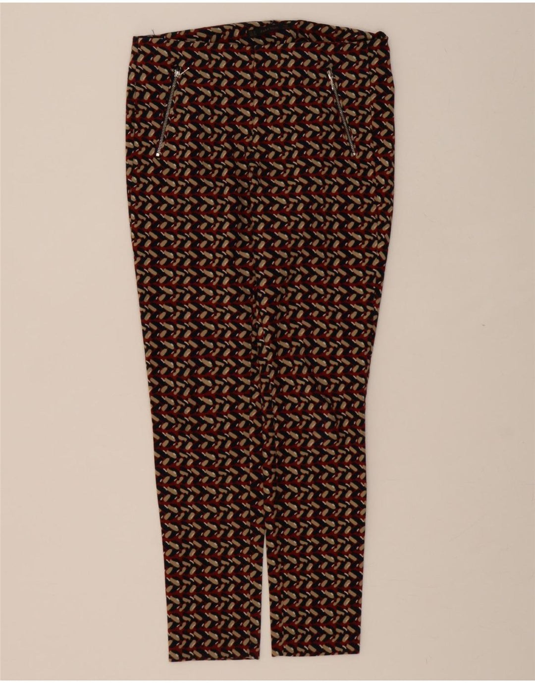 ZARA Womens Abstract Pattern Slim Casual Trousers UK 14 Medium W28 L29 Red Vintage Zara and Second-Hand Zara from Messina Hembry 