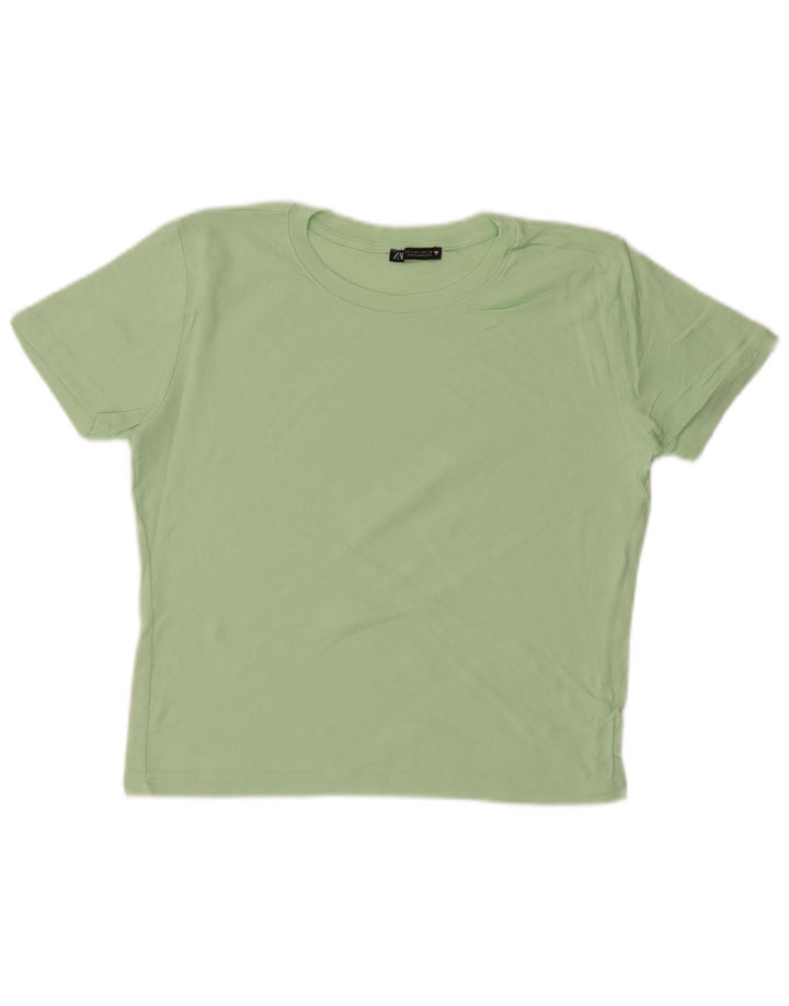 Zara Womens Crop T-Shirt Top UK 14 Large Green