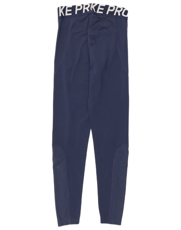 Nike Dame Dri Fit Grafiske Leggings UK 12 Medium Navy Blue Polyester