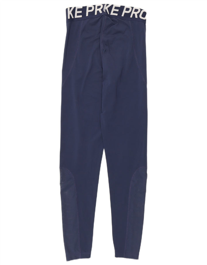 Nike Dame Dri Fit Grafiske Leggings UK 12 Medium Navy Blue Polyester