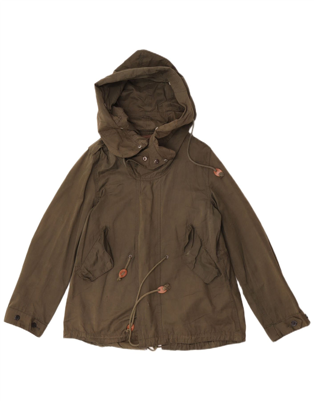 Zara Dame Hooded Parka Jacket UK 36 Small Green Nylon