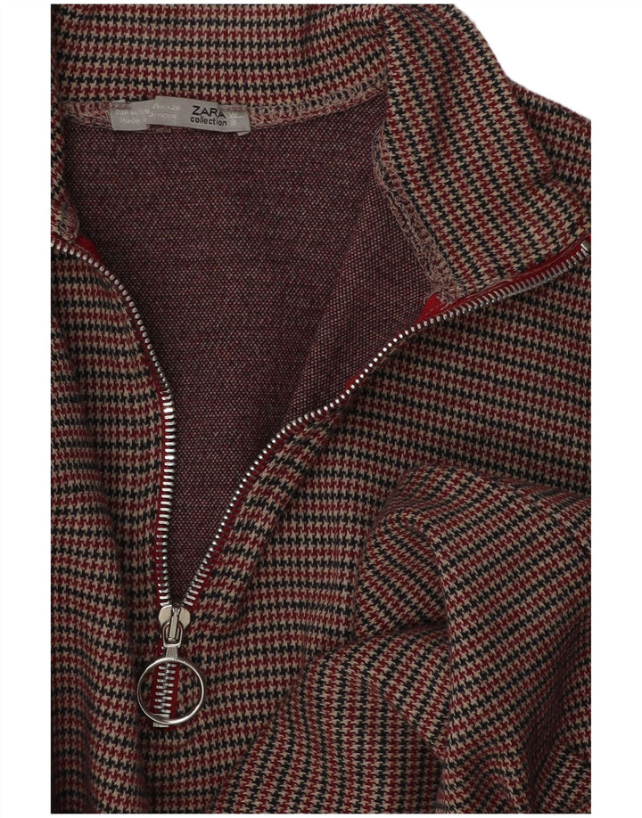 Zara Dame Langærmet Skift Kjole UK 12 Medium Brown Houndstooth