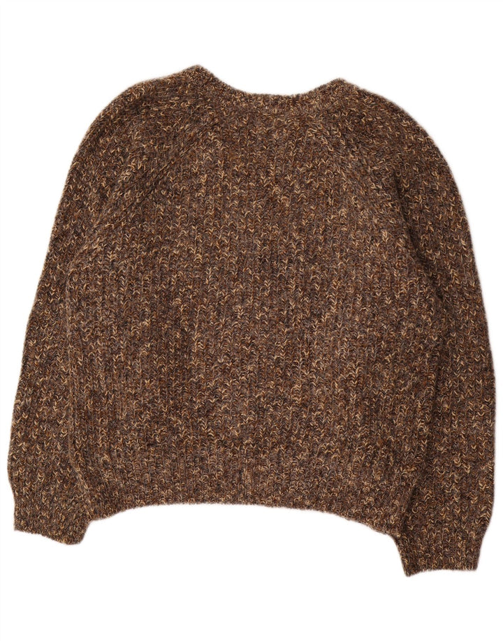 VINTAGE Dame Oversized V-hals sweater UK 18 XL Brun Flecked