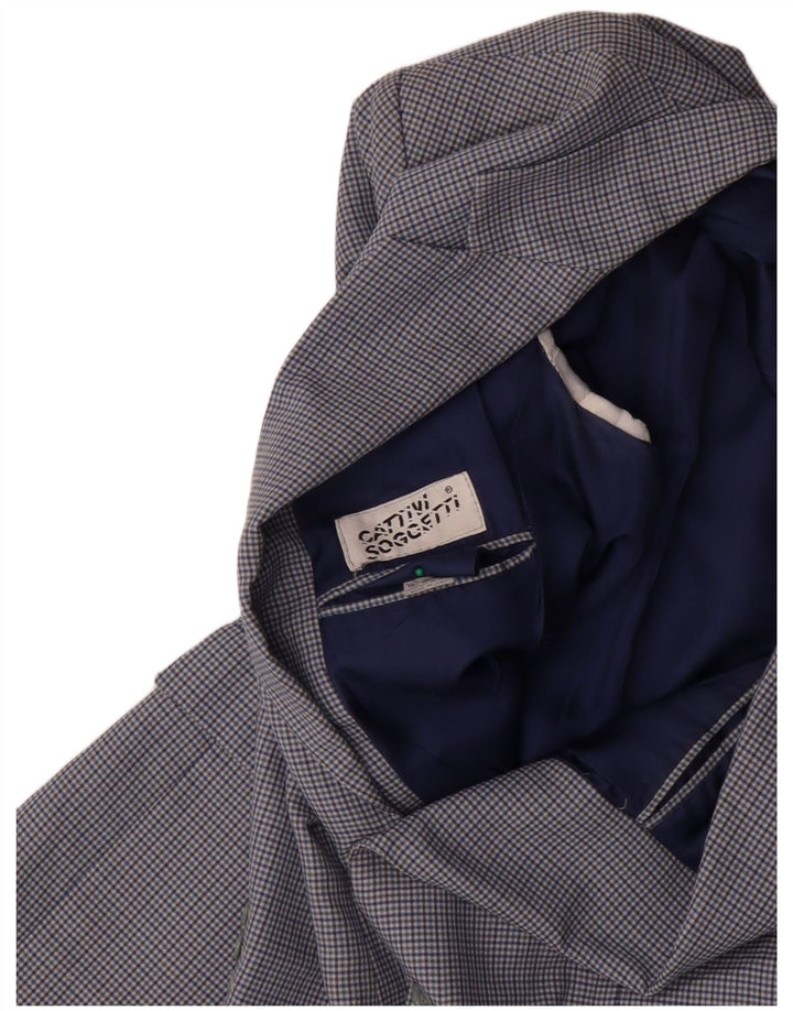 VINTAGE Herre 2-knaps blazerjakke IT 50 Stor blå ternet uld