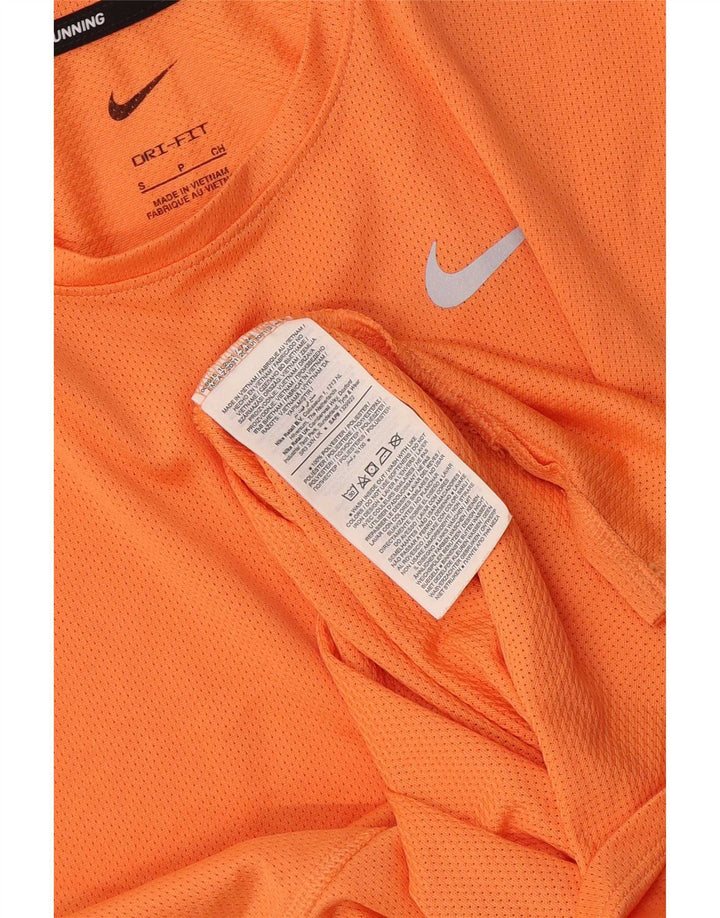 Nike Dame Dri Fit T-Shirt Top UK 10 Small Orange Polyester