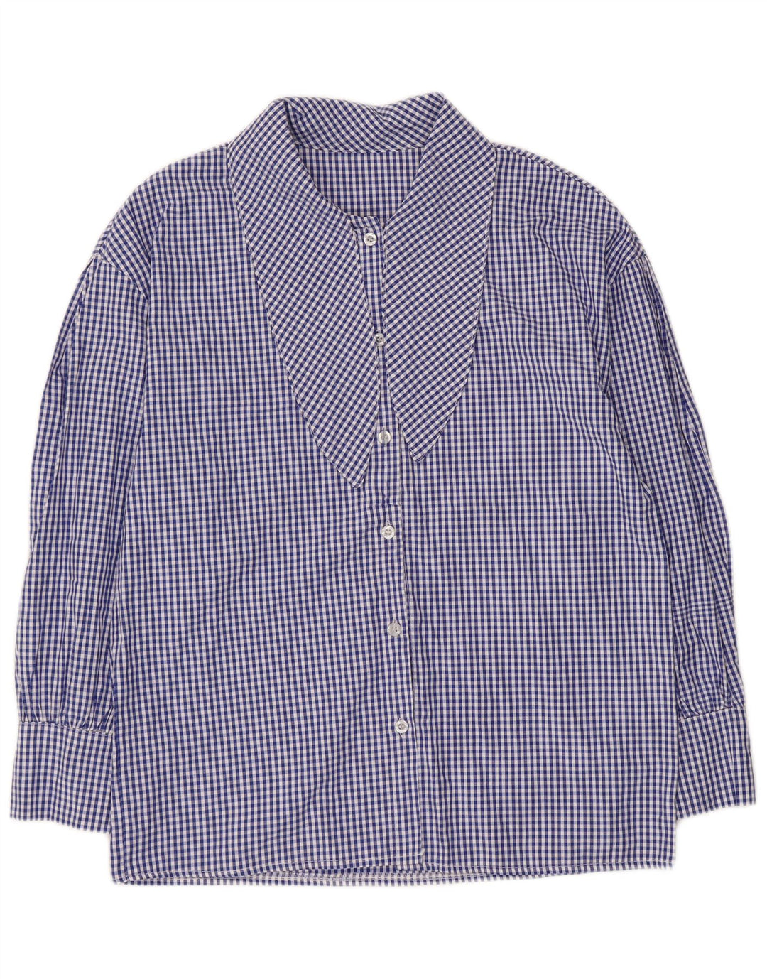 Vintage damebluse med 3/4 ærmer foran Tie Shirt UK 14 Medium Blue Gingham