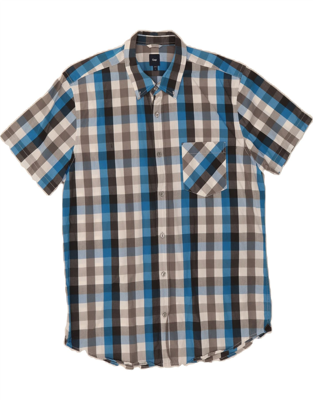 GAP Mens Short Sleeve Shirt Large Blue Check Vintage Gap and Second-Hand Gap from Messina Hembry 