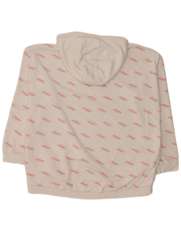 Adidas Womens Graphic Oversized Hoodie Jumper UK 20/22 XL White Cotton