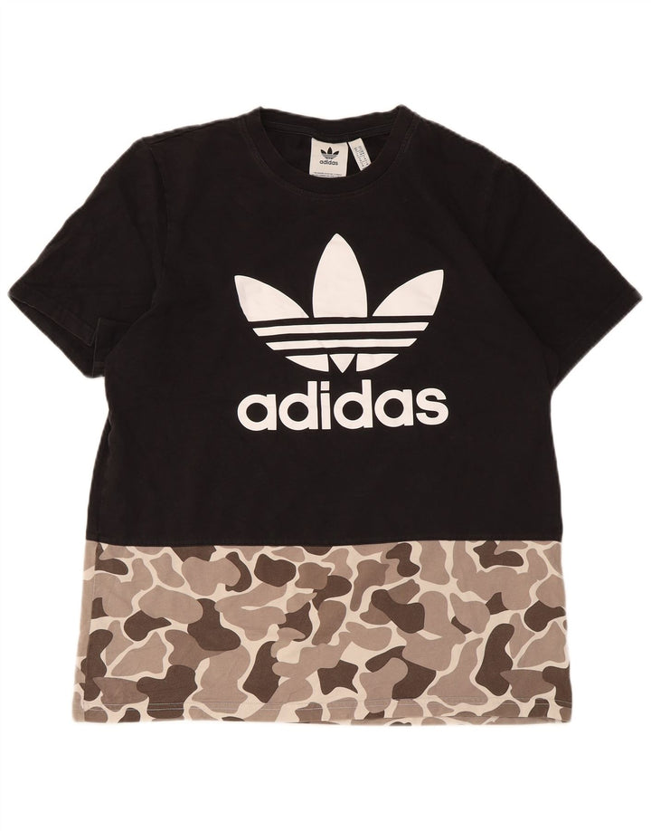Adidas Herre Grafisk T-Shirt Top Medium Sort Camouflage Bomuld