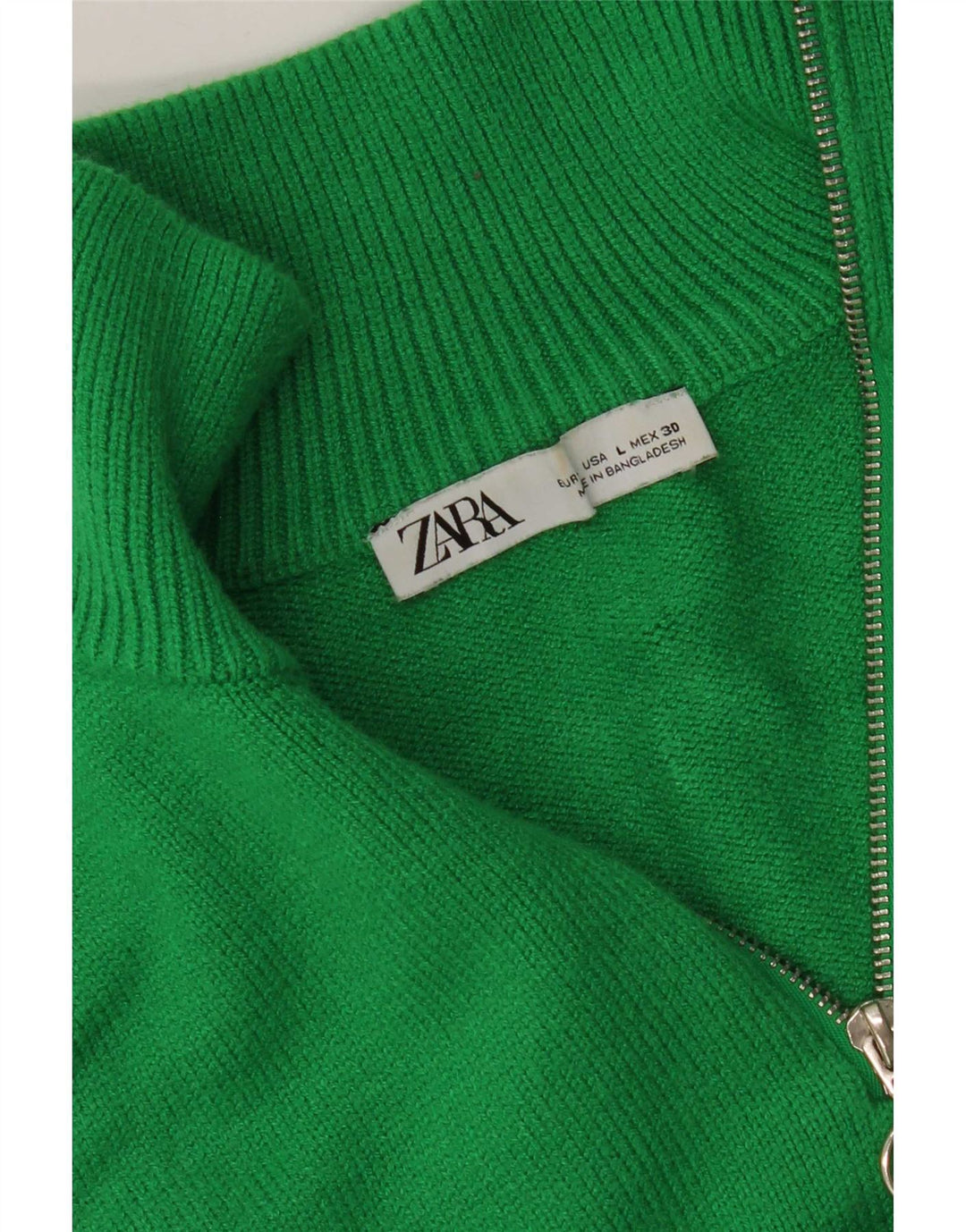 Zara Dame Zip Neck Jumper Sweater UK 16 Large Green