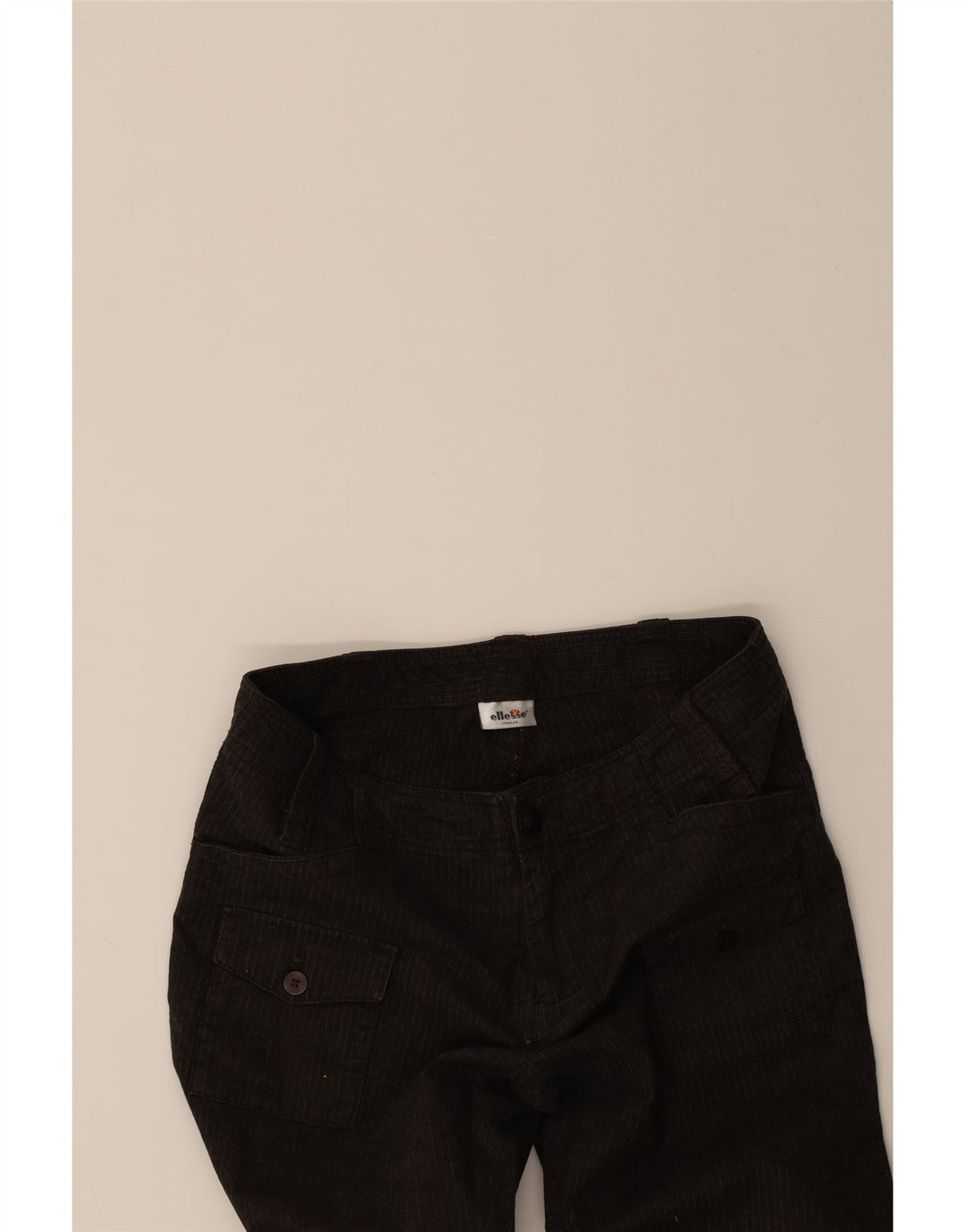 ELLESSE Womens Cargo Trousers IT 44 Medium W32 L29 Black Pinstripe Vintage Ellesse and Second-Hand Ellesse from Messina Hembry 