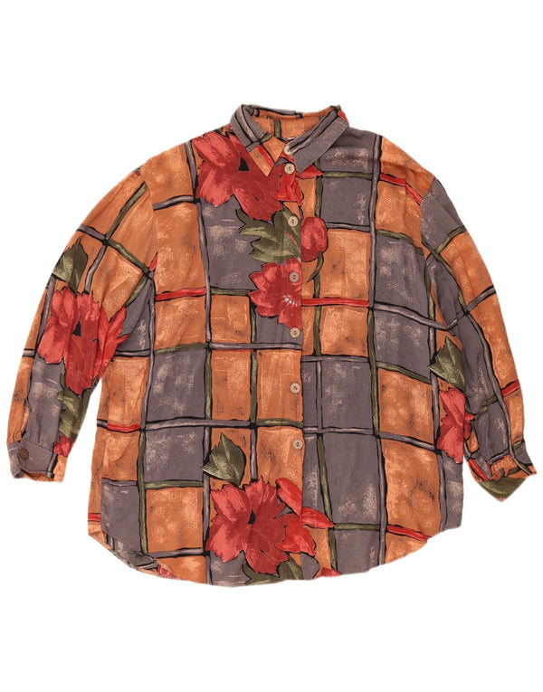 Vintage dameskjortebluse UK 22 3XL flerfarvet blomsterviscose