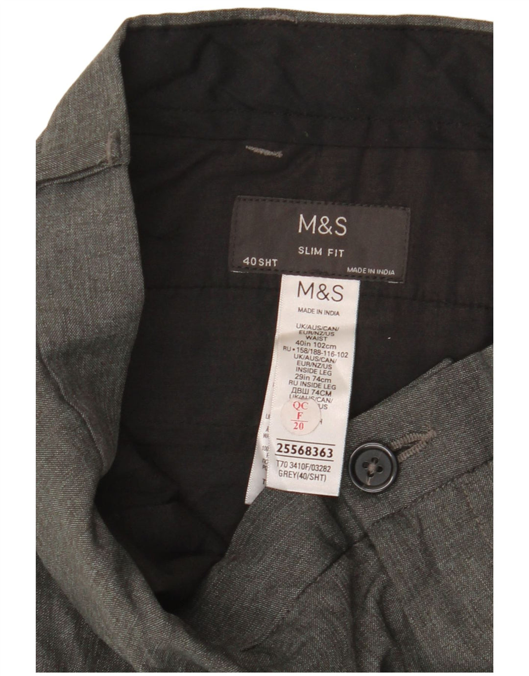 MARKS & SPENCER Slim Fit Chinobukser til mænd W40 L29 Grå polyester