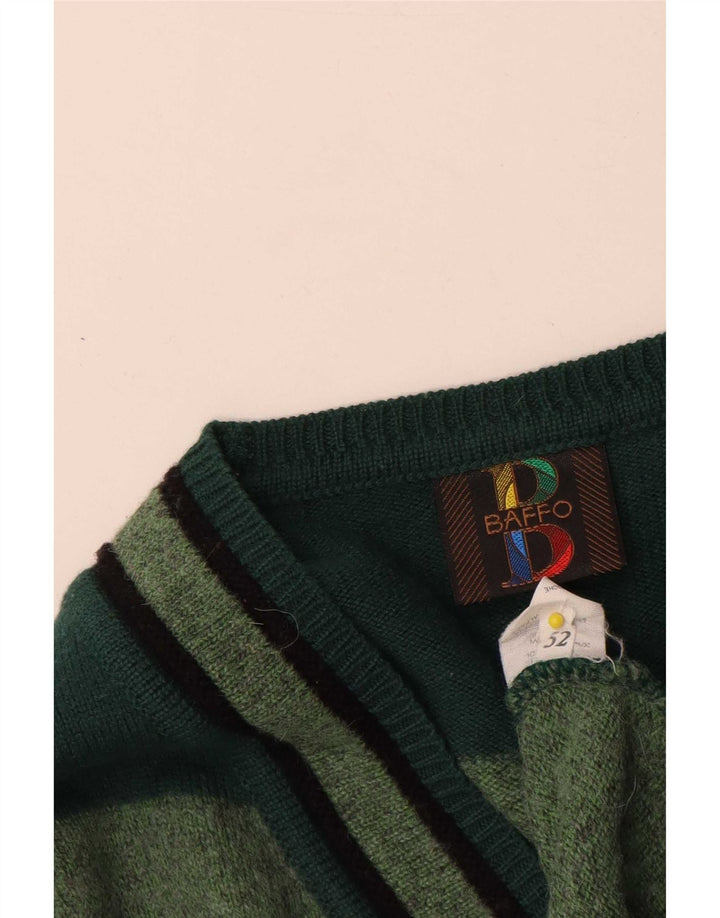 Baffo Herre V-hals sweater IT 52 Stor grøn geometrisk uld