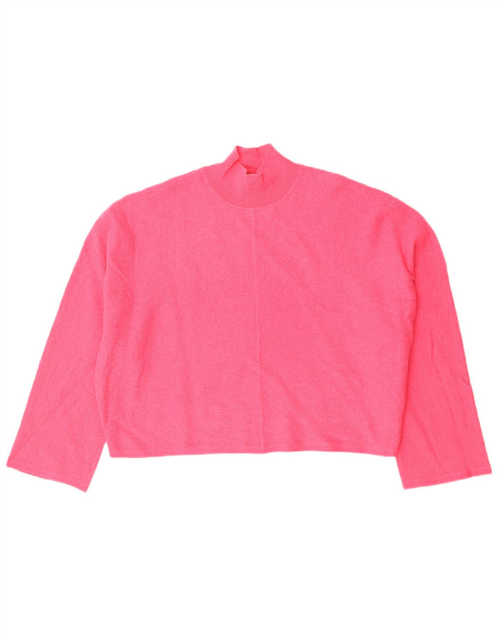 Cos Womens Crop Oversized Turtle Neck Jumper Sweater UK 10 Small Pink Wool