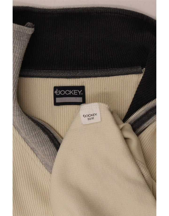 Jockey Herre Zip Neck Jumper Sweater IT 50 Medium Off White Colourblock