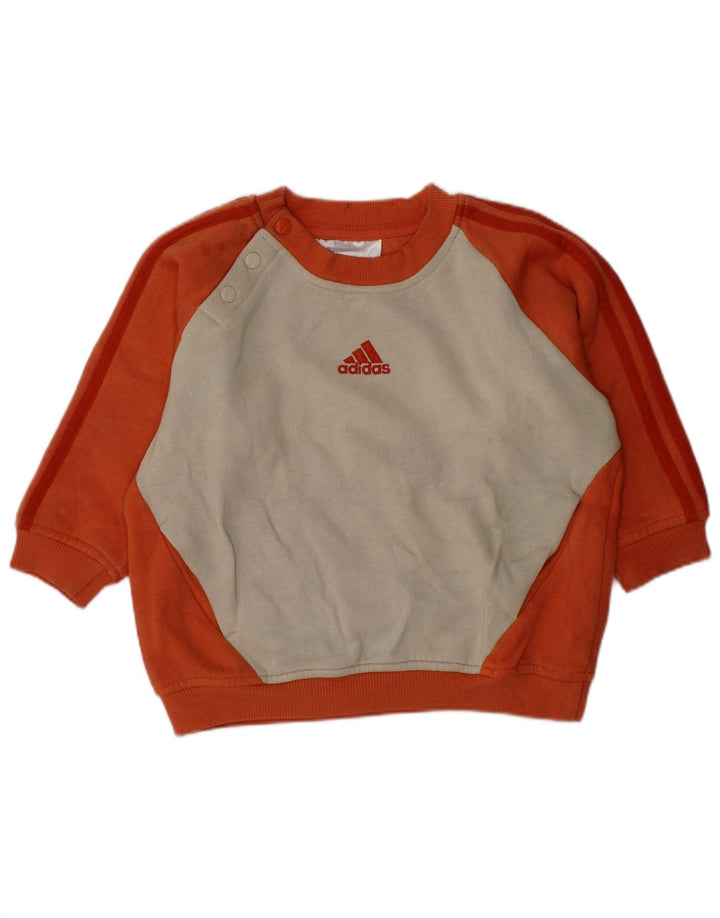 ADIDAS Baby Girls Sweatshirt Jumper 12-18 måneder Orange Colourblock Bomuld