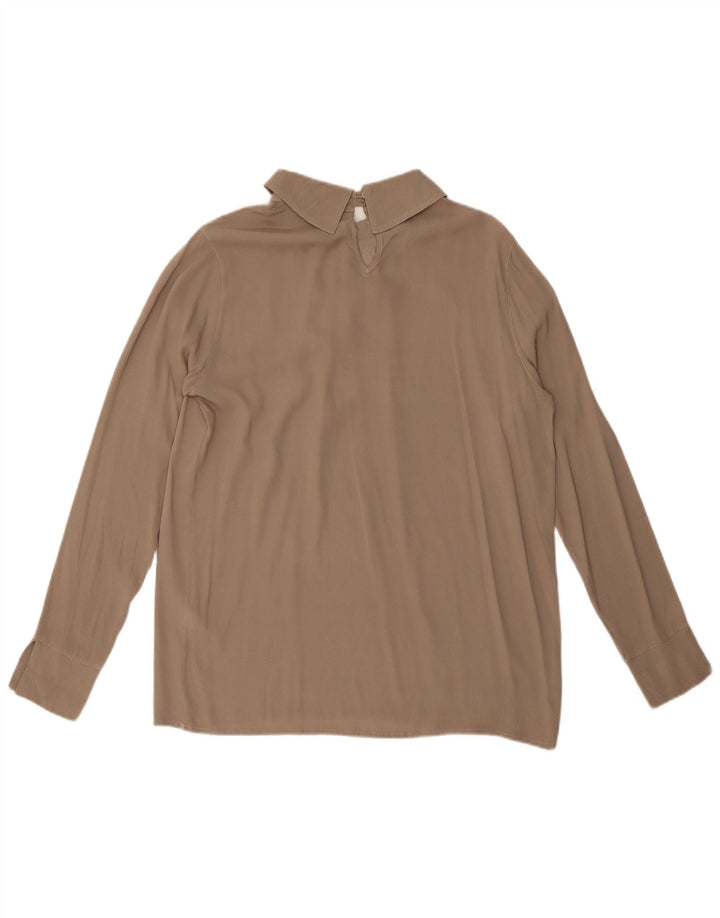 Vintage Dame Oversized Langærmet Bluse Top UK 10 Small Grey Silk