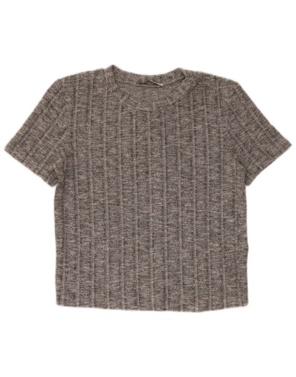 Zara Womens Crop T-Shirt Top UK 10 Small Grå Flecked Polyester