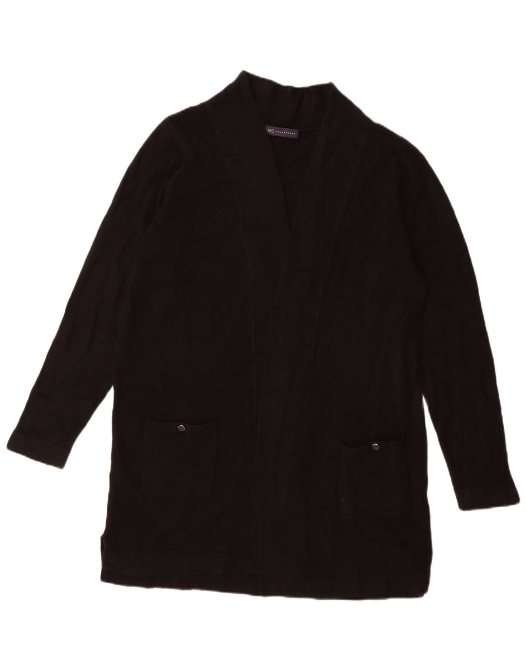 Marks & Spencer Dame Longline Åben Cardigan Sweater UK 16 Large Black