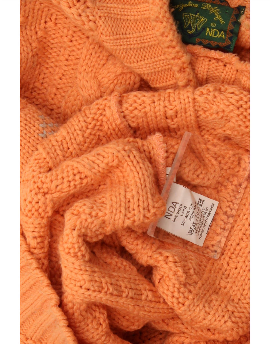 Vintage Herre Turtle Neck Jumper Sweater Large Orange Fair Isle Wool