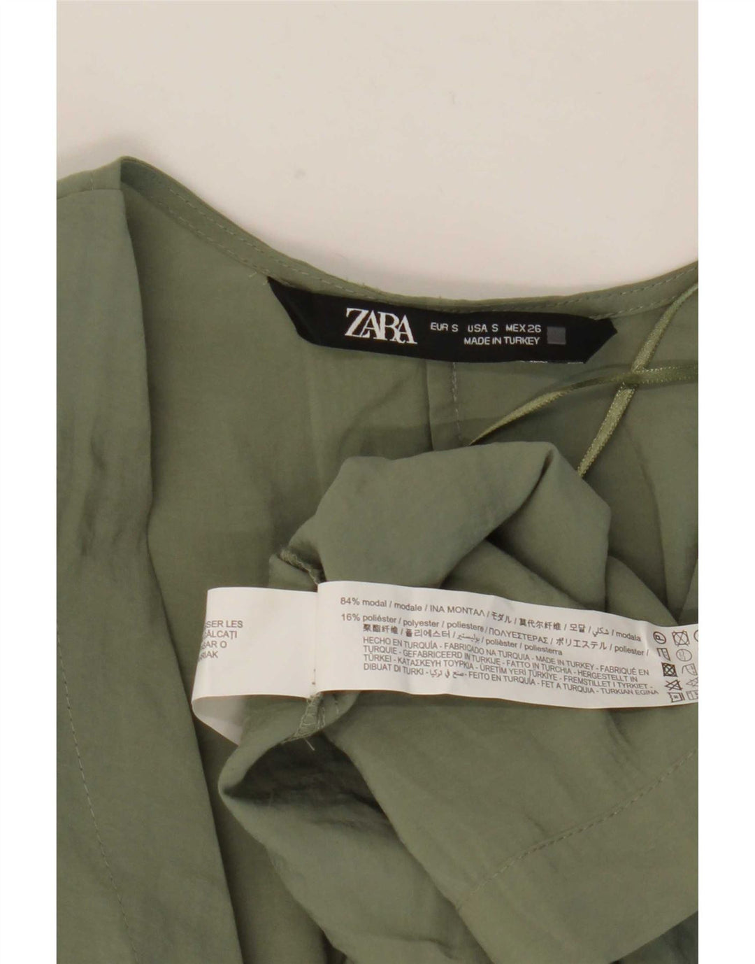 Zara Kvinde slå-omkjole UK 10 Small Khaki Modal