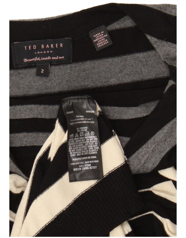 Ted Baker Dame Ærmeløs Bodycon Kjole Størrelse 2 Lille Sort Stribet