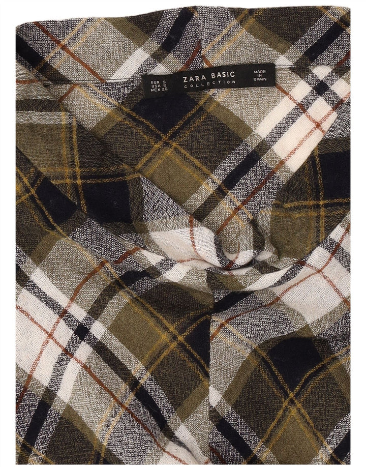 Zara Dame Langærmet Bluse Top UK 10 Small Khaki Check