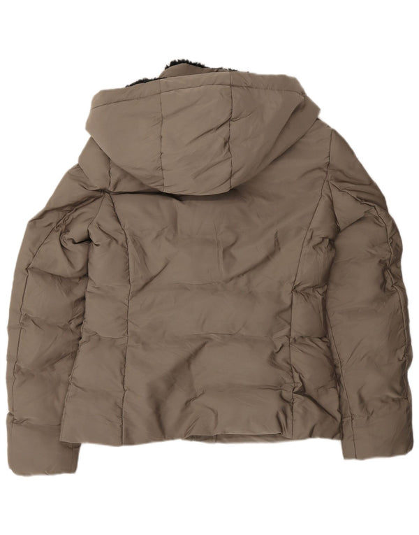 Zara Dame Hætte Sherpa polstret jakke UK 10 Small Grå Polyester