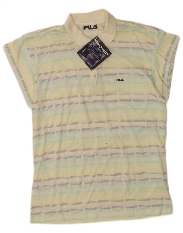 FILA Dame Polo Shirt UK 10 Lille flerfarvet stribet bomuld